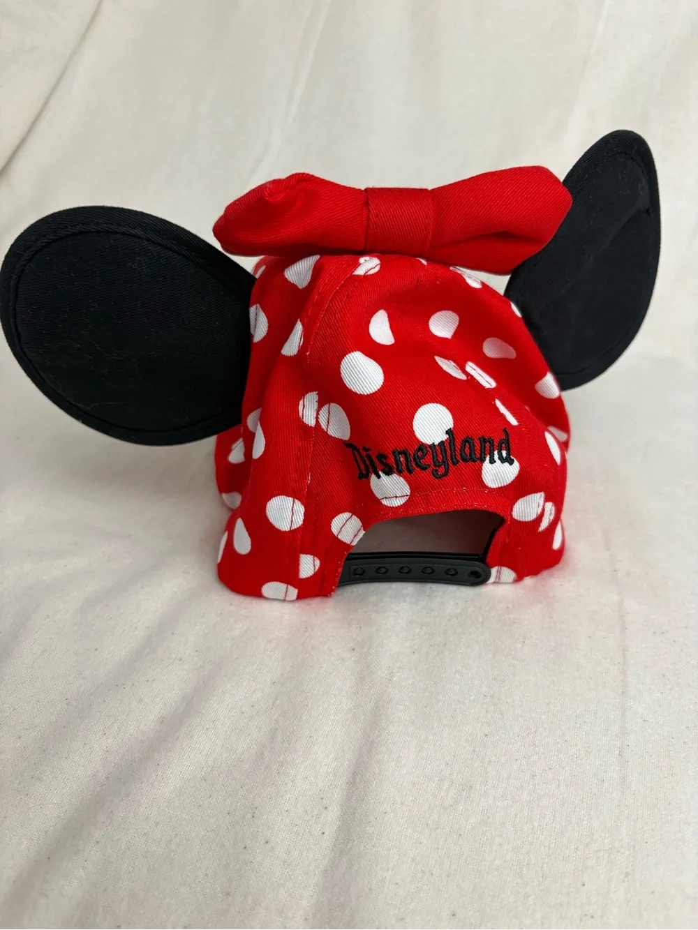 Disney Parks Youth Red & Black Minnie Mouse Polka Dot Hat, Bow Ears, COTTON, NWT